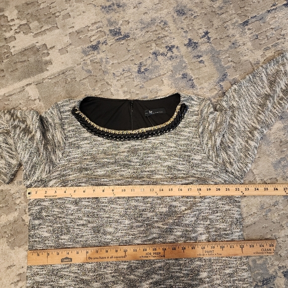 NWT Chetta B Metallic Grey Embellished Neckline Tweed Shift Dress Sz 16W Stretch - Picture 5 of 17